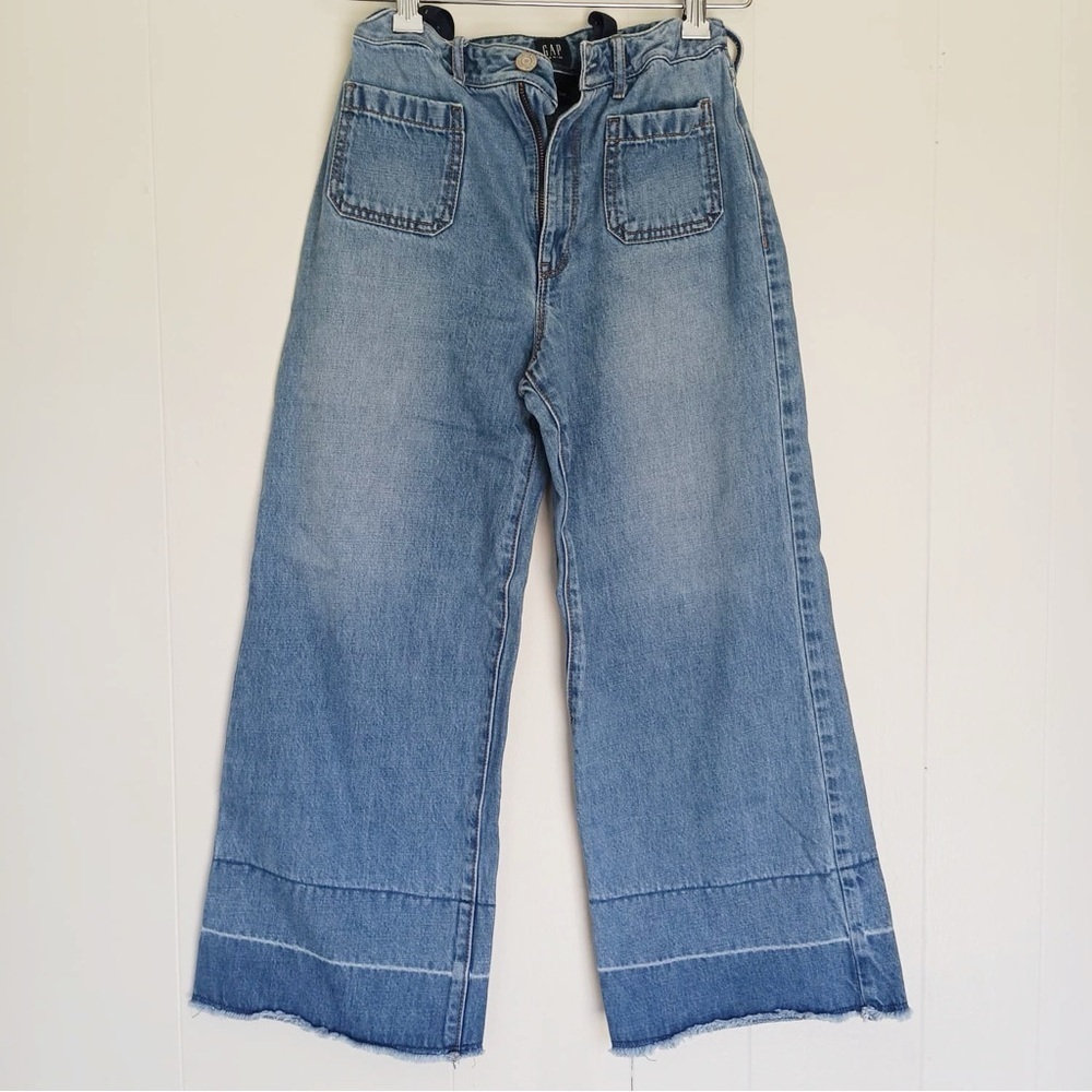 GAP Kids High Rise Wide Leg Crop Indigo Dip Dye Adjustable Waist 14